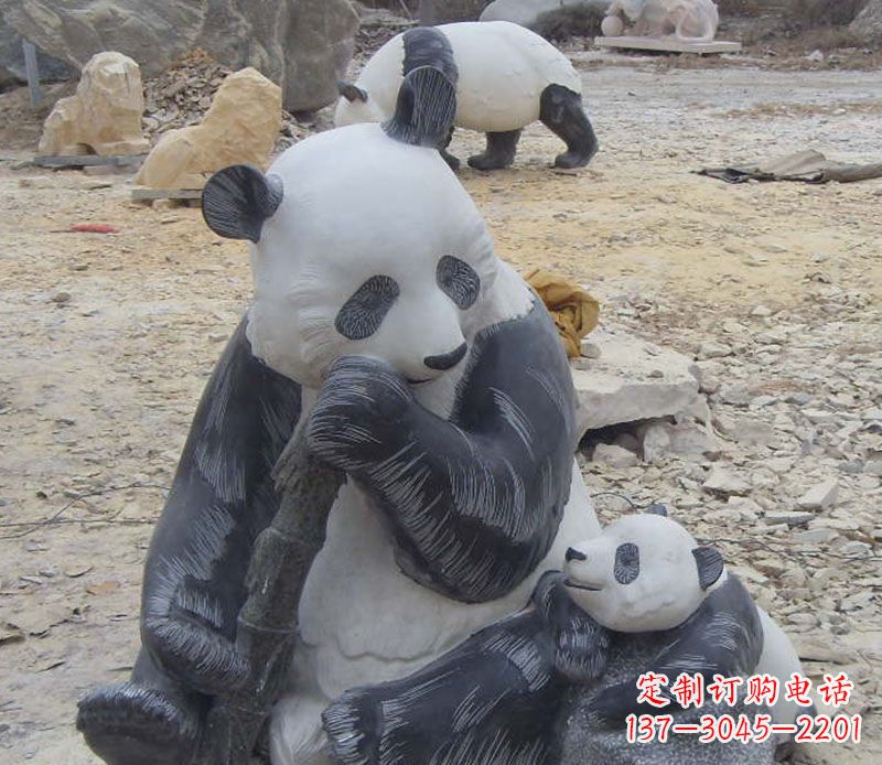 泰安母子熊猫石雕仿真动物雕塑