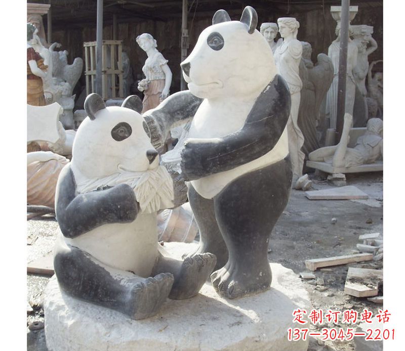 泰安母子熊猫石雕,传达真挚的亲情