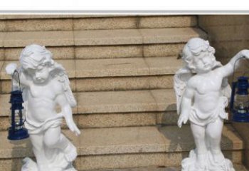 泰安领雕塑-汉白玉小天使公园西方人物路灯石雕