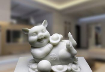 泰安汉白玉动物雕塑，招财猪石雕精美装饰