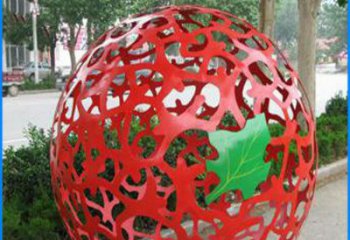 泰安街边不锈钢镂空球和树叶景观雕塑