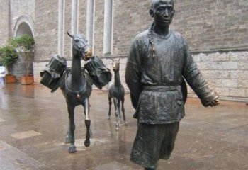 泰安中领雕塑专业定制古代人物小品毛驴铜雕