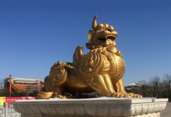 泰安鎏金铜獬豸雕塑-给您的园林更多灵魂