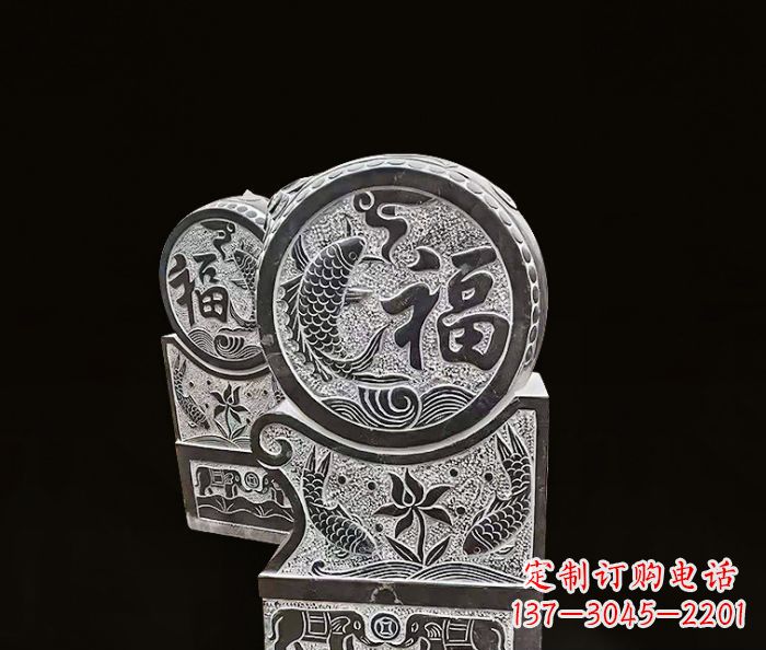 泰安年年有余雕塑-门墩仿古抱鼓石