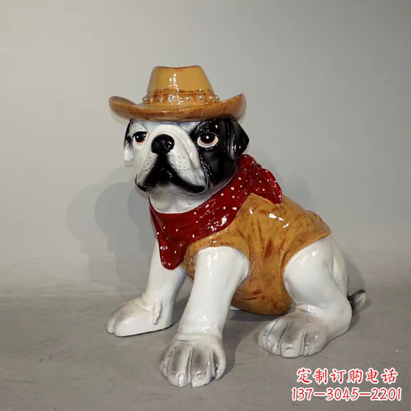 泰安任性可爱的牛仔造型斗牛犬雕塑