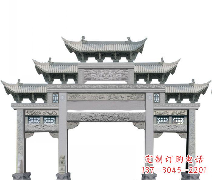 泰安农村三门牌坊石雕 (6)