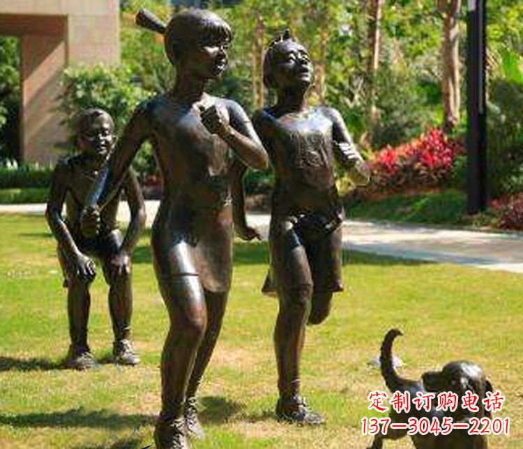 泰安宁夏中领雕塑推出的儿童铜雕跑步遛狗,一款…