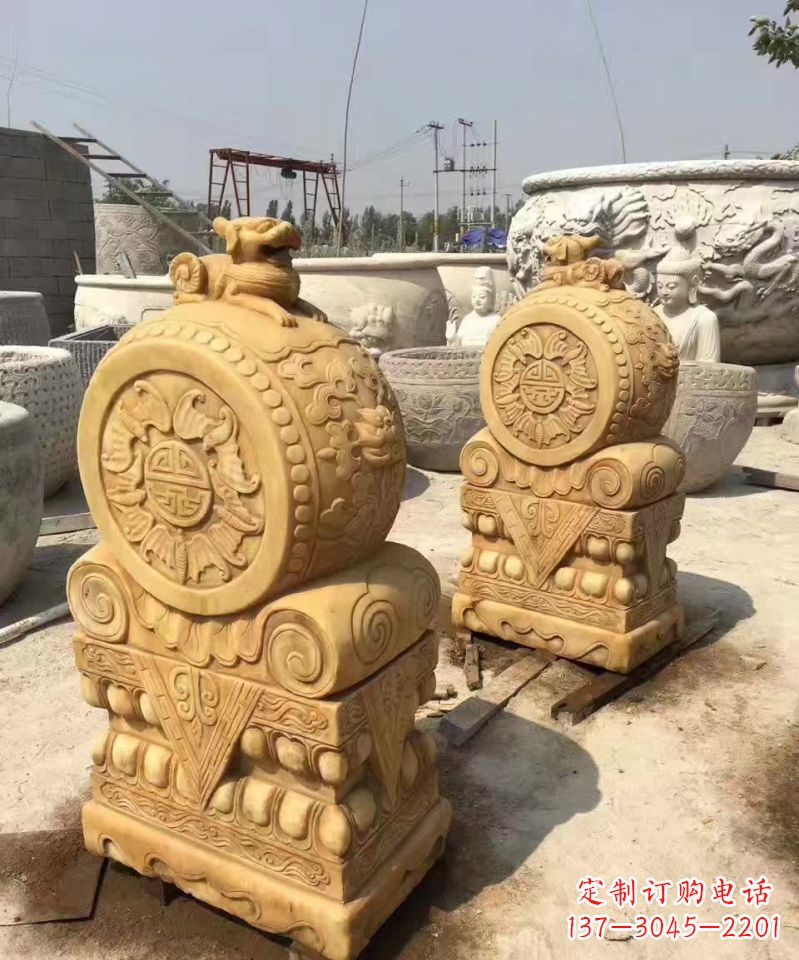 泰安福瑞貔貅抱鼓石雕塑,传承中国古老文化