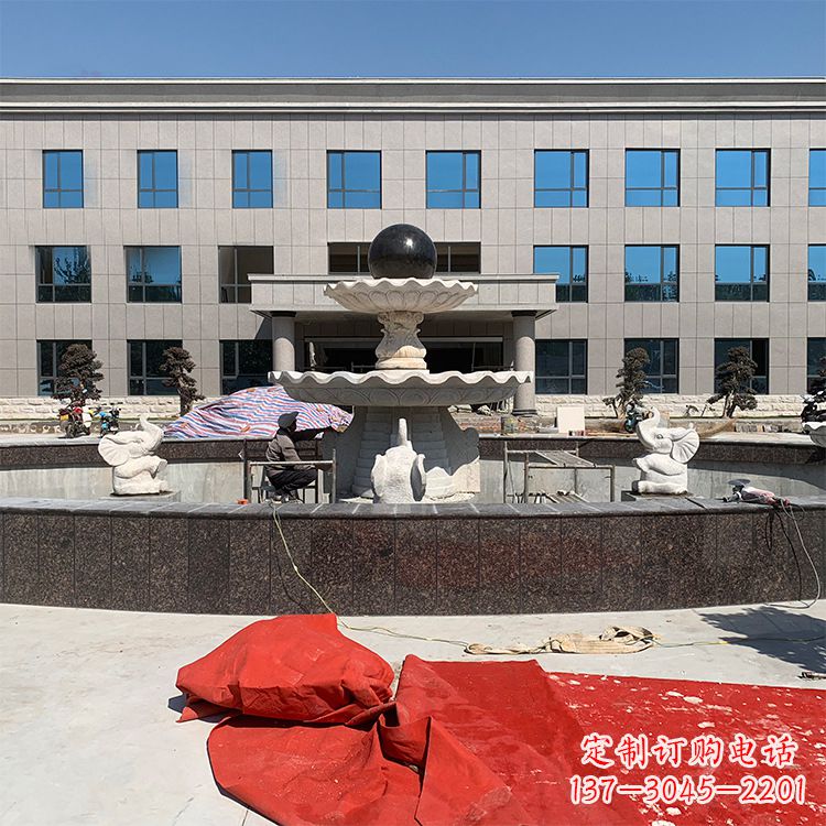 泰安企业广场招财石雕喷泉雕塑
