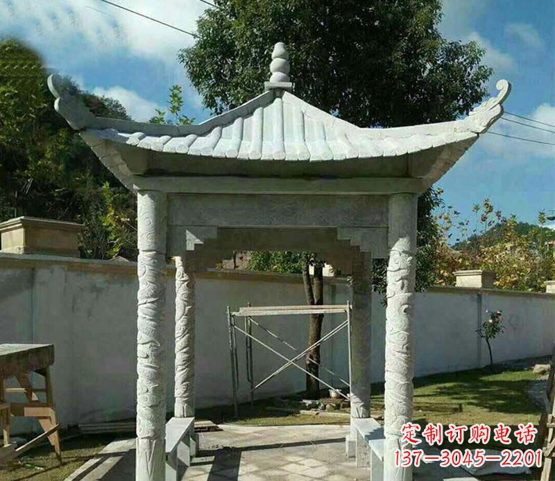 泰安精美绝伦的青石单层四角凉亭雕塑