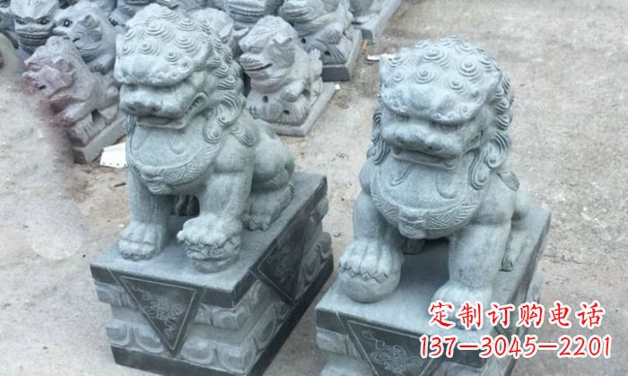 泰安青石小狮子门口石雕,精美传统风格