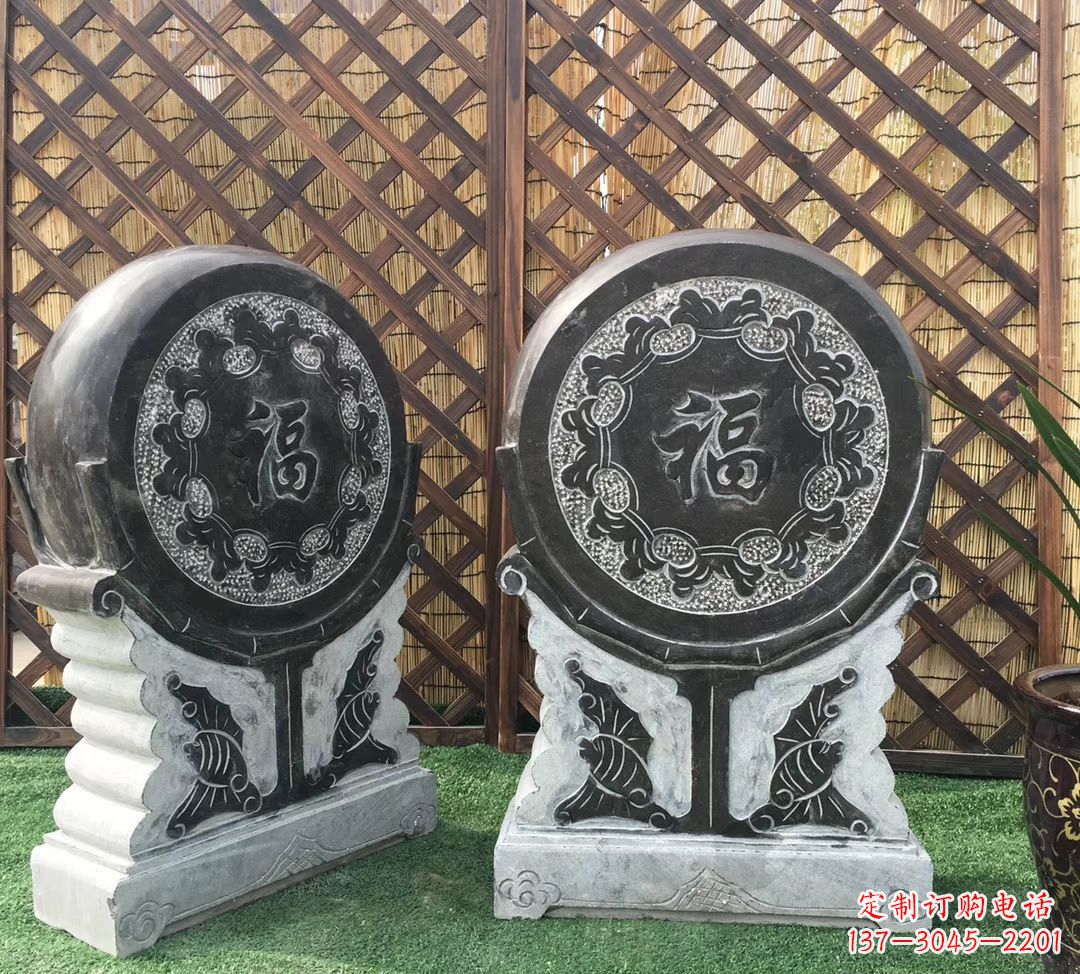 泰安青石仿古福字抱鼓雕塑,让您的家园更加美观