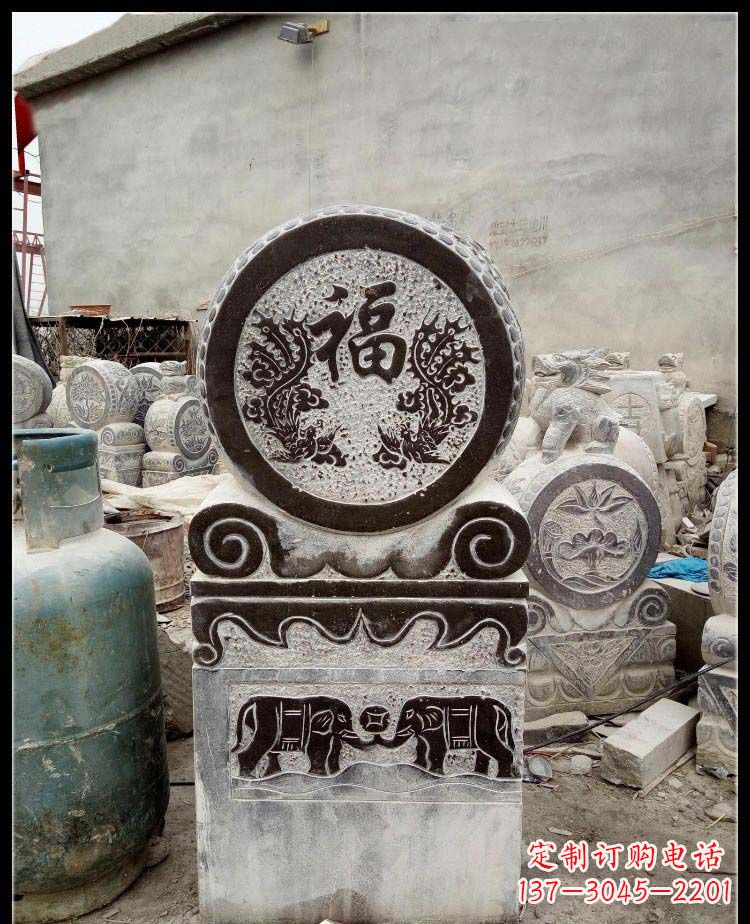 泰安青石凤凰浮雕抱鼓石,精致历久弥新