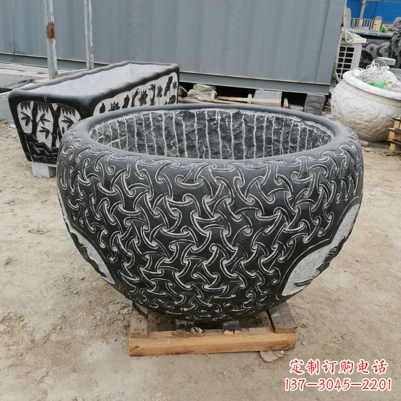 泰安青石复古风花盆雕塑