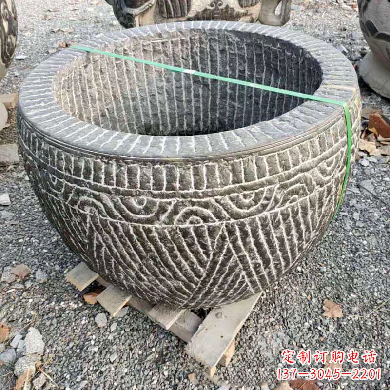 泰安精美青石莲花水缸雕塑