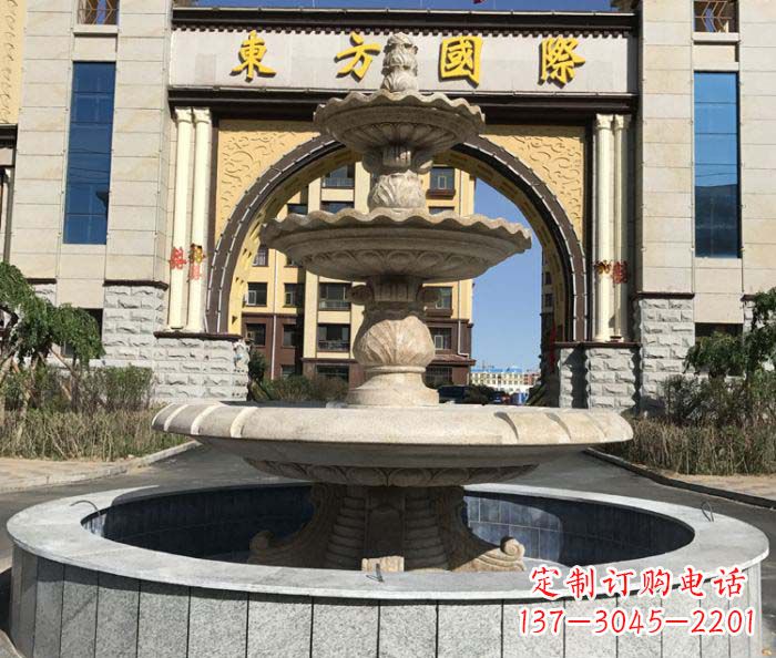 泰安三层欧式喷泉石雕,为小区增添质感