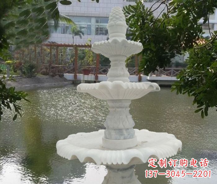 泰安精致美观的三层喷泉汉白玉公园石雕