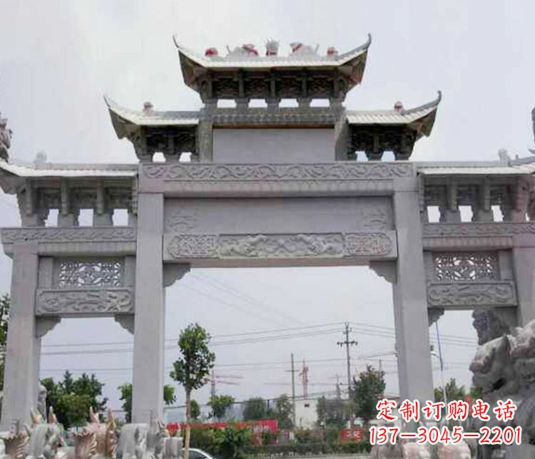 泰安中领雕塑-三门牌坊大理石石雕