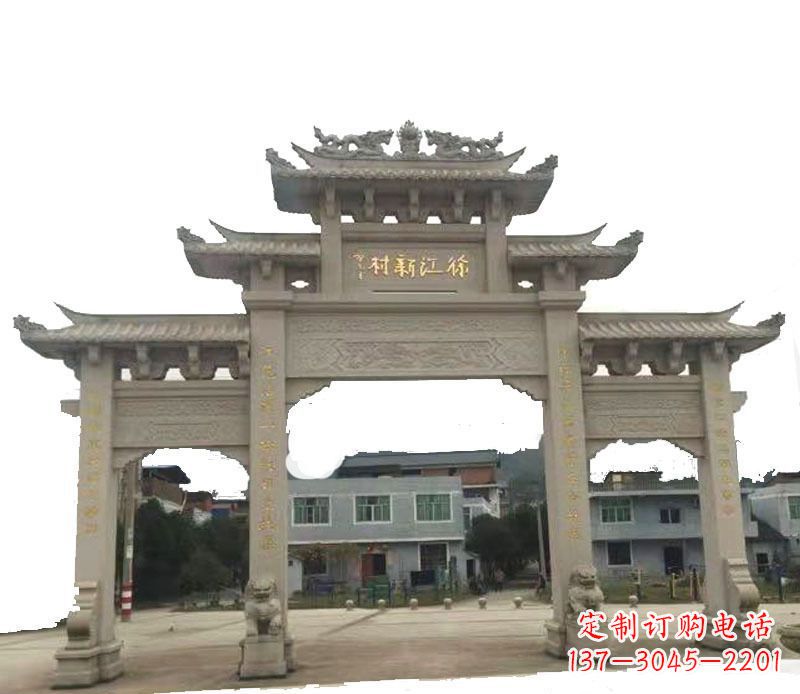 泰安三门牌坊仿古石雕,雕刻精美传承传统