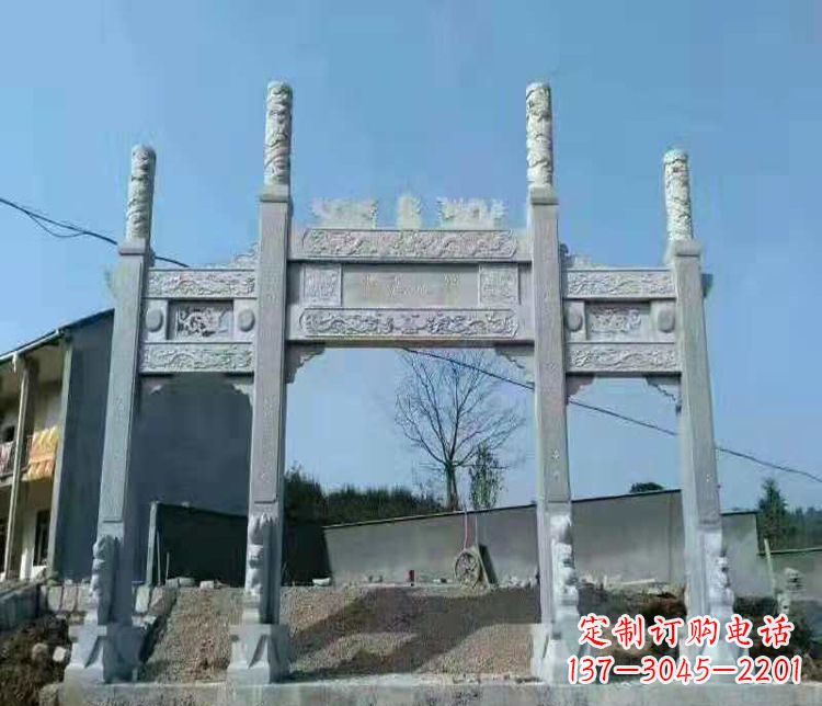 泰安三门仿古牌坊石雕,精致雕刻典雅之美