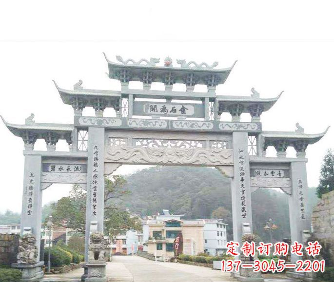 泰安三门五楼石牌坊石雕——精美精致的多层次雕刻