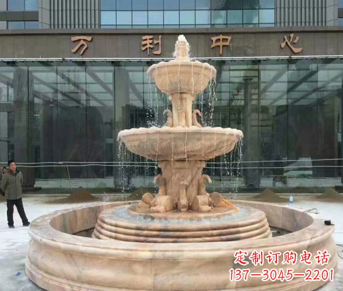 泰安晚霞红三层欧式喷泉石雕—来自中领雕塑的艺术匠心品质