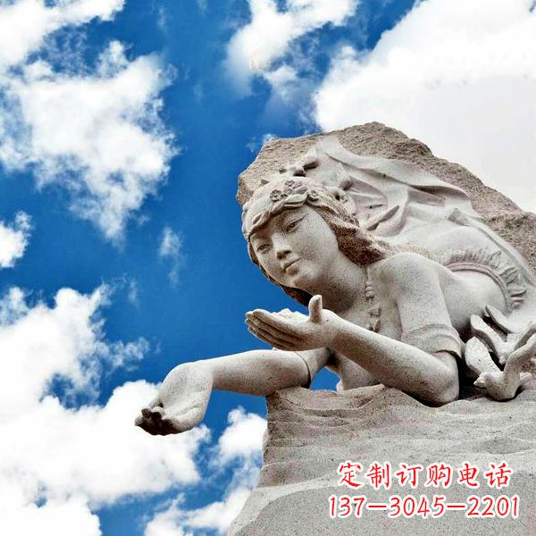 泰安神话人物精卫填海石雕像