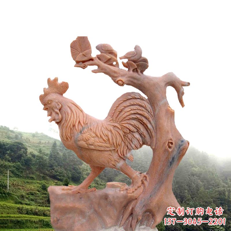泰安中领雕塑:酉鸡晚霞红石动物雕塑