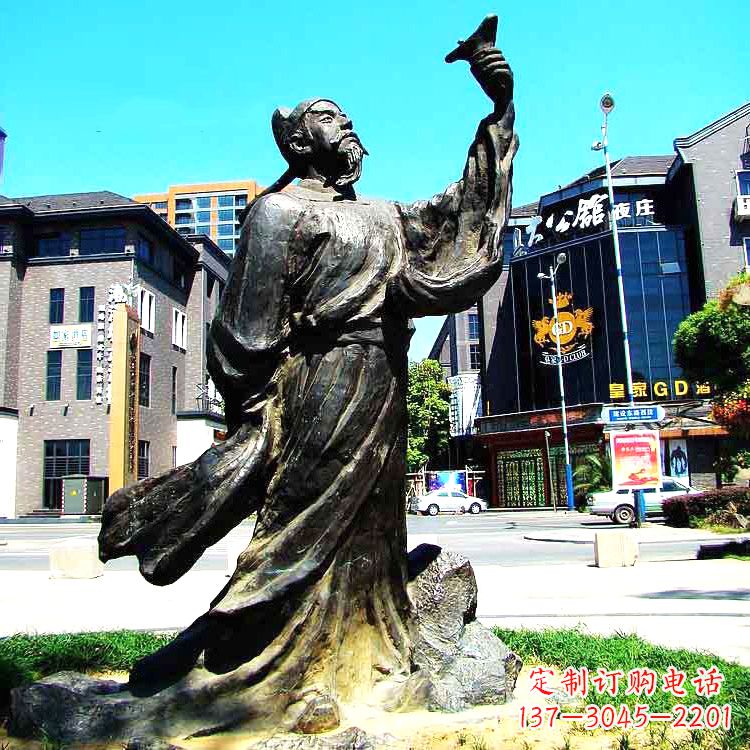 泰安经典再现-李白铜雕塑