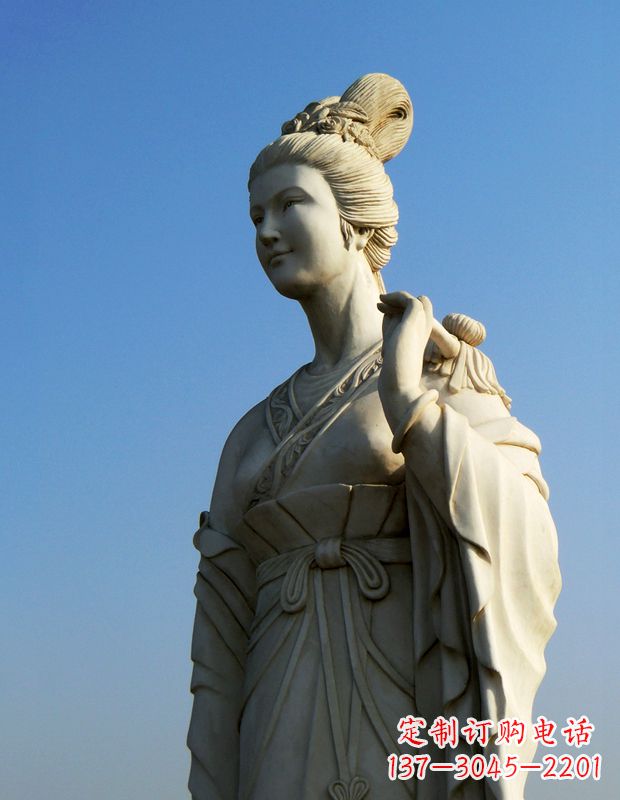 泰安十二花神九月菊花庞苏汉白玉美女雕像