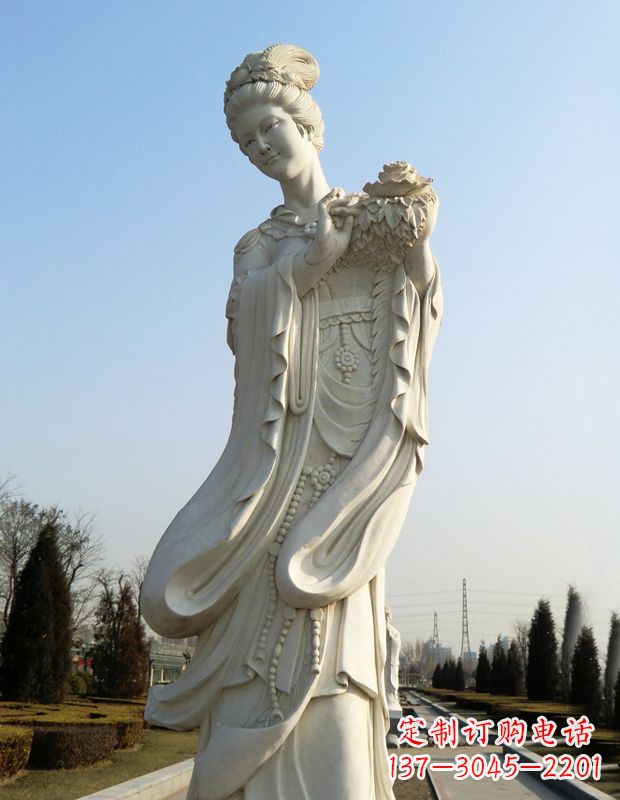 泰安古典美女雕塑——十二花神之四月牡丹杨玉环汉白玉