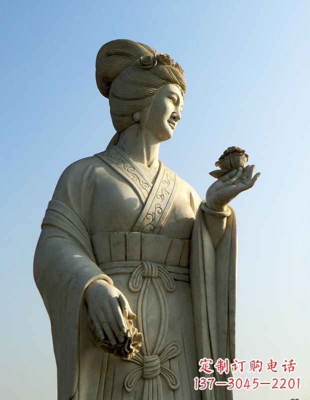 泰安十二花神之十月芙蓉花花蕊夫人汉白玉古代美女雕像