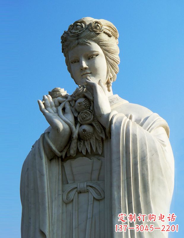 泰安石榴之美——十二花神之五月石榴李氏汉白玉古代美女雕像