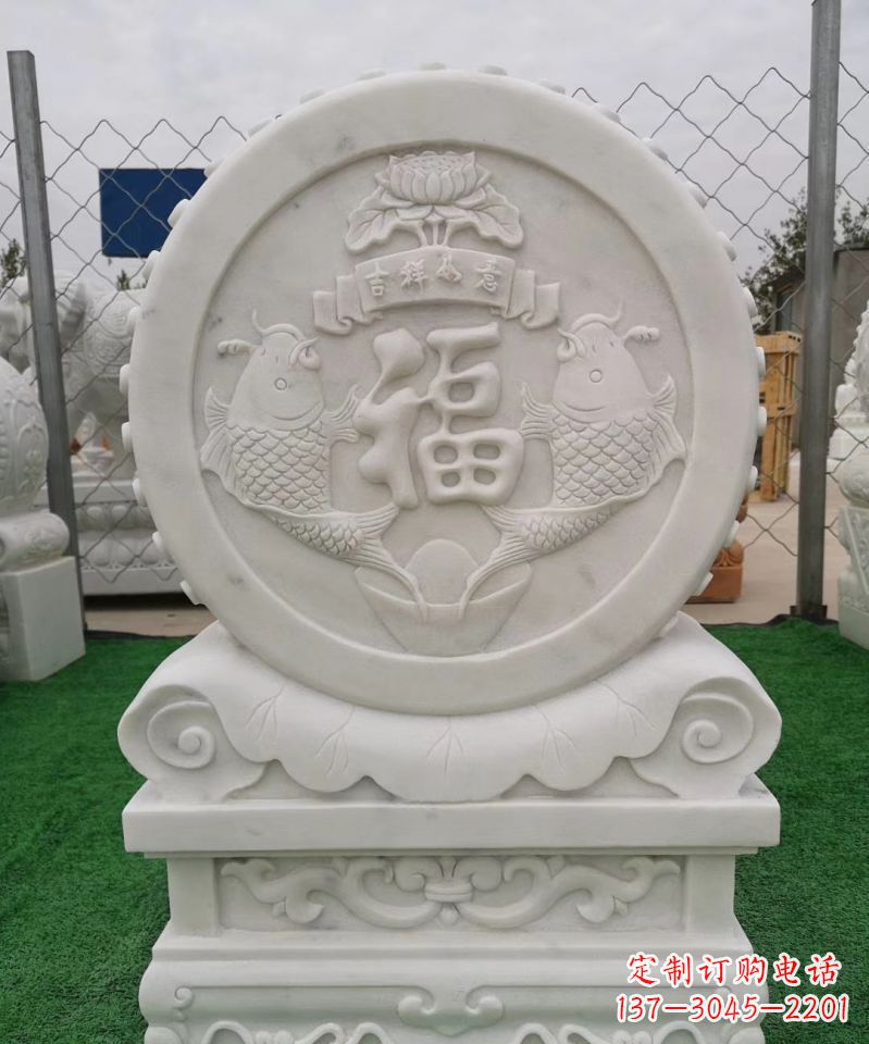 泰安装饰福字图案的雕塑石门墩
