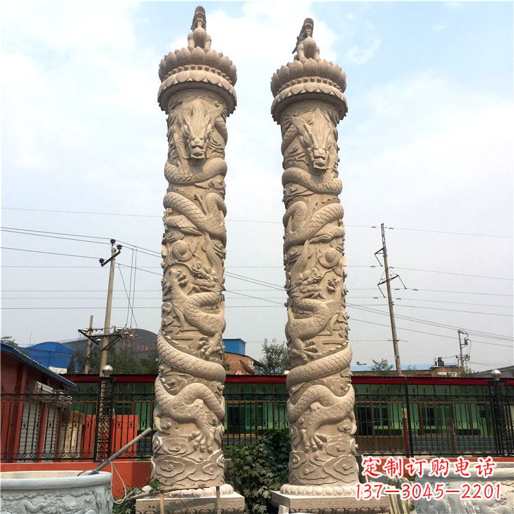泰安石雕华表盘龙柱,雕塑工艺的精美展示