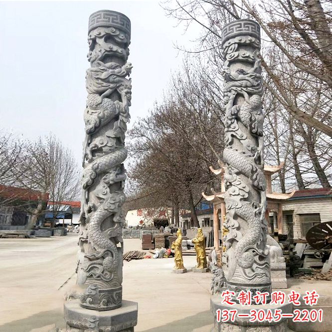 泰安中领雕塑传统工艺制作精美石雕盘龙柱