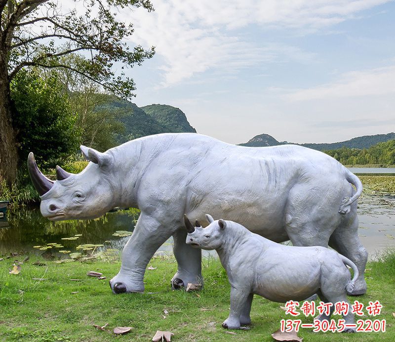 泰安石雕犀牛母子雕塑