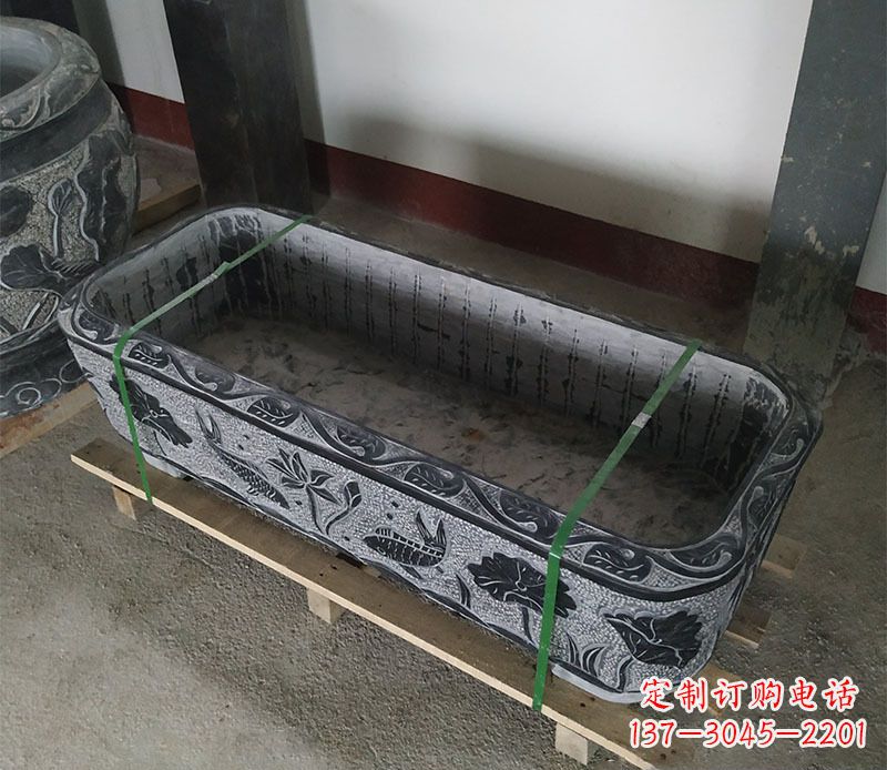 泰安石浮雕鱼缸仿古鱼缸石雕