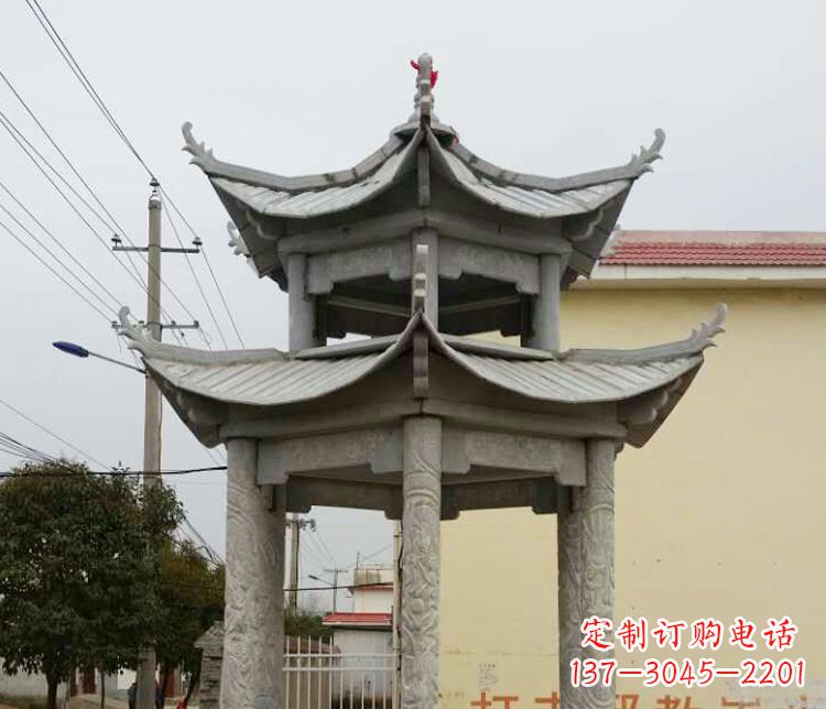泰安双层仿古凉亭石雕 (2)
