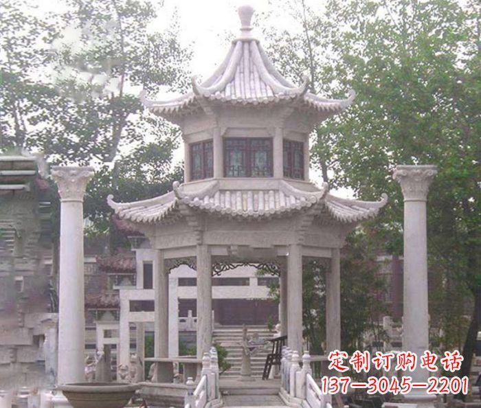 泰安双层仿古凉亭石雕 (3)