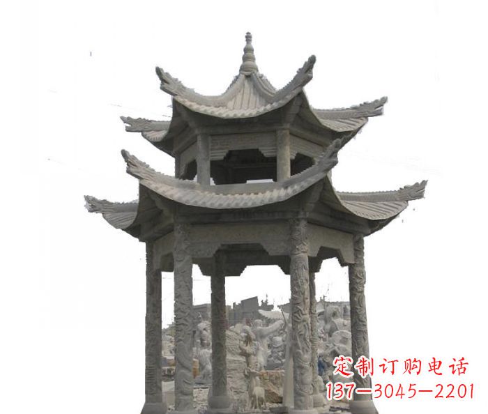 泰安双层仿古石雕凉亭 (2)
