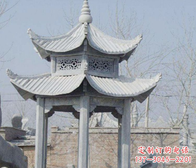 泰安双层仿古六角凉亭石雕