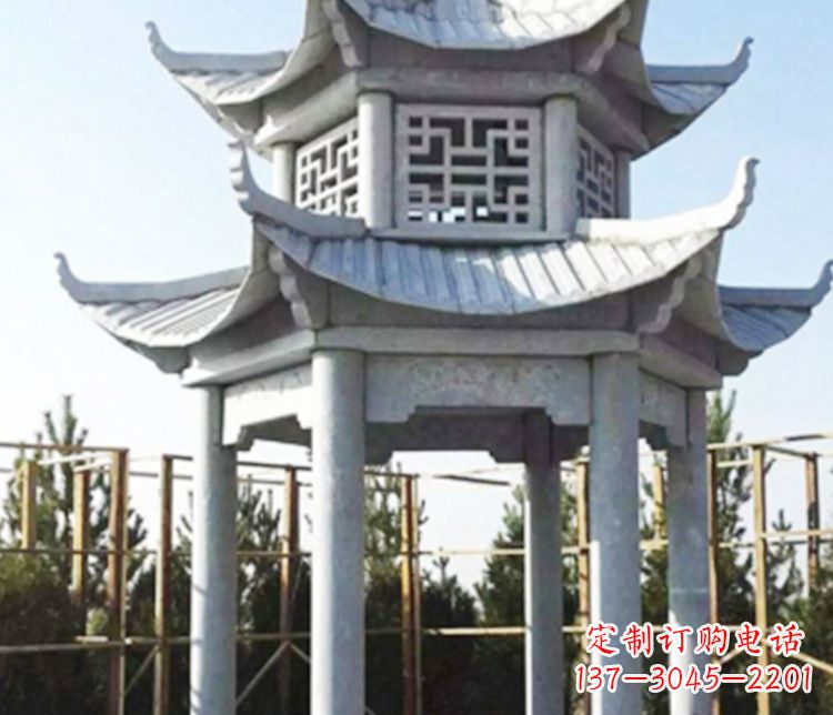 泰安双层仿古石凉亭石雕_2