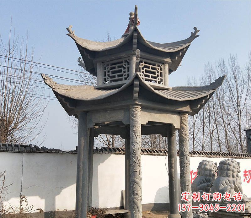 泰安双层户外凉亭石雕 (2)