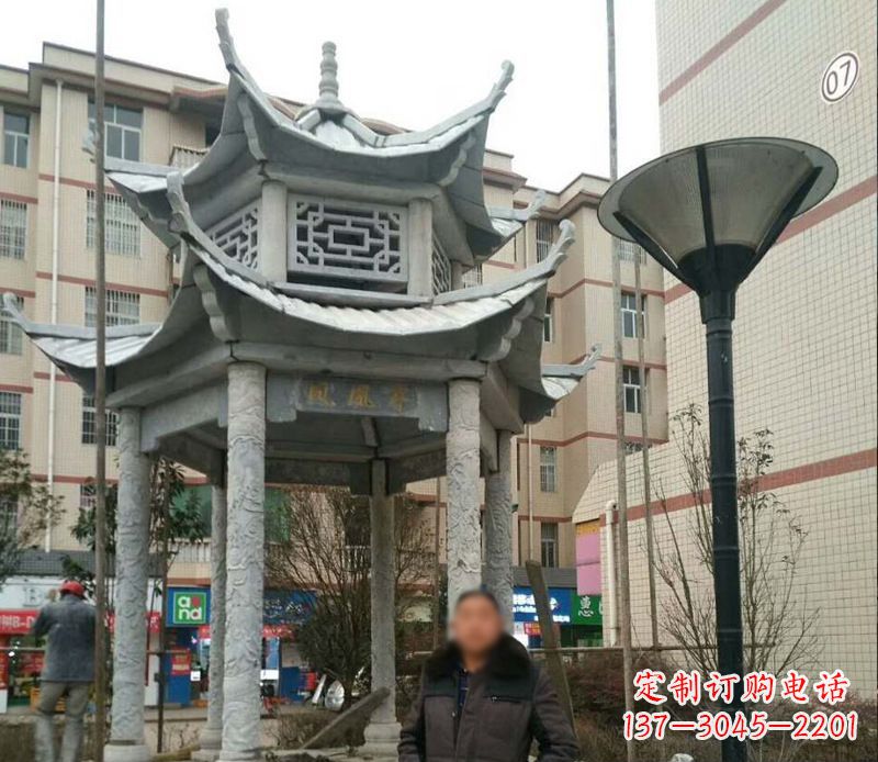 泰安双层六角凉亭石雕