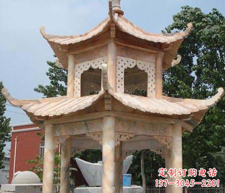 泰安双层晚霞红凉亭石雕