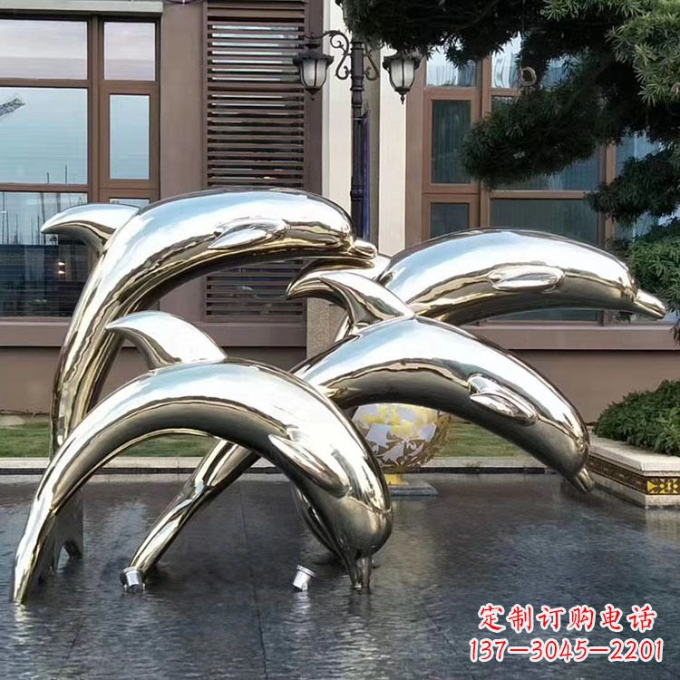 泰安水景不锈钢海豚雕塑-城市广场创意动物雕塑