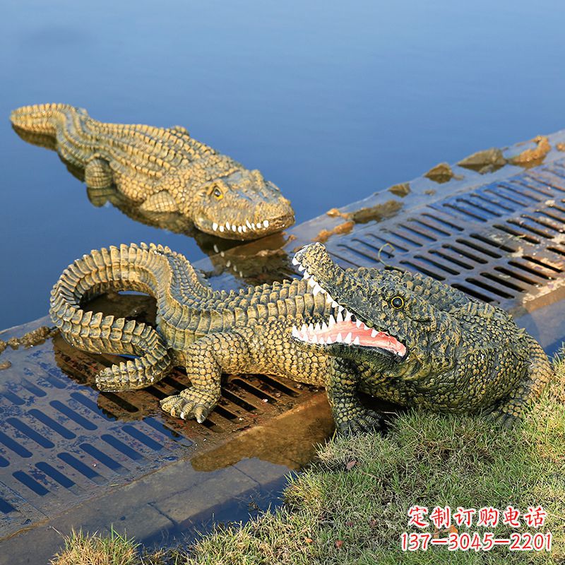泰安水塘动物摆件玻璃钢仿真鳄鱼