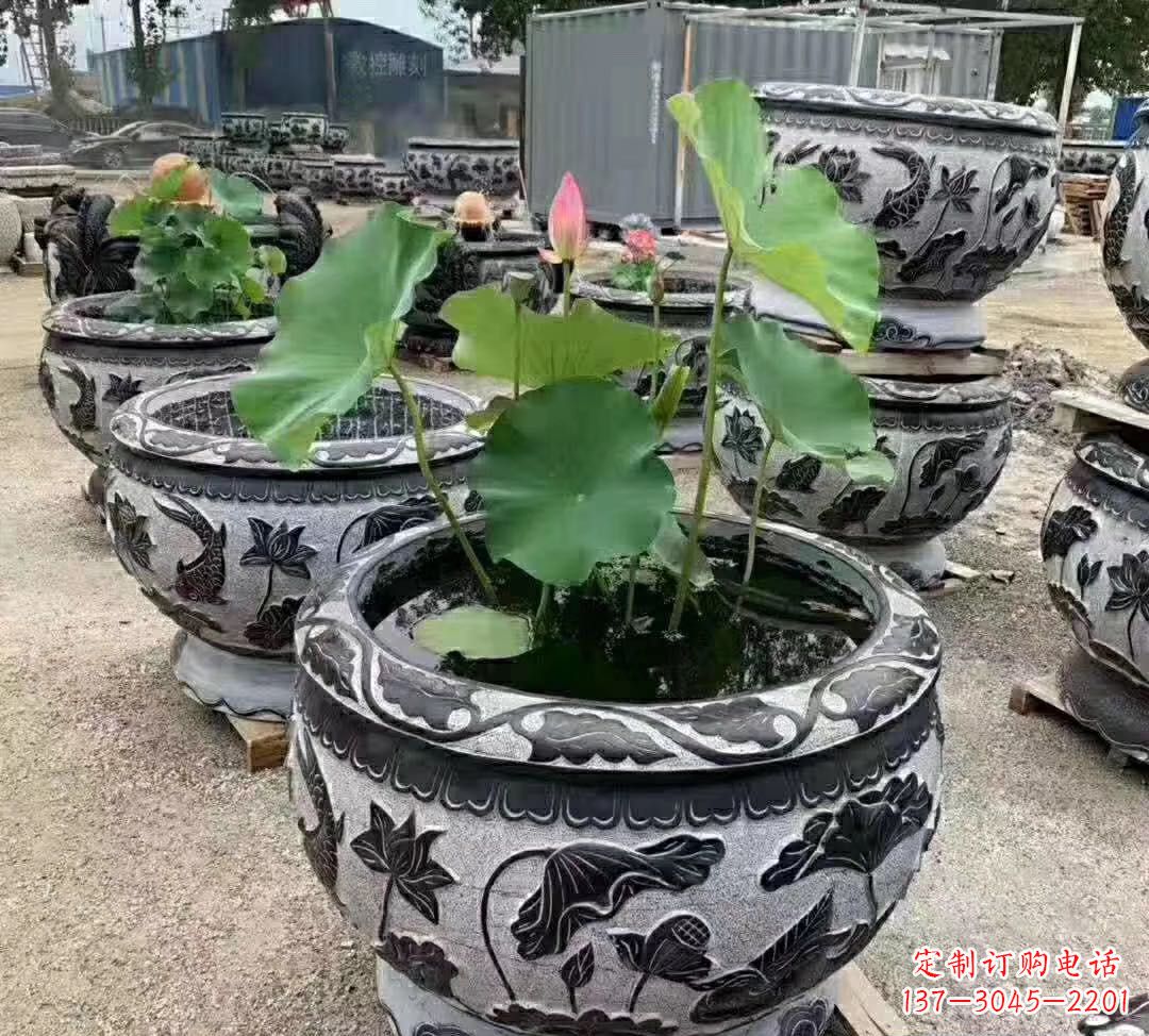 泰安睡莲石浮雕花盆雕塑公园景观雕塑