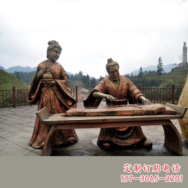 泰安司马相如与卓文君铜雕塑像-城市广场历史名人情景雕塑
